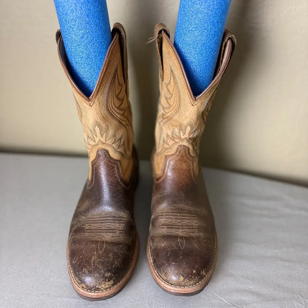 Ariat Mens 8.5D Brown Tan Leather Square Toe Western Cowboy Work Boots